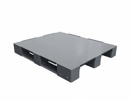 Паллет (поддон) пластиковый усиленный сплошной на 3-х полозьях, 1200х1000x150 мм, серый [02.114F.91.PEF.T10X]