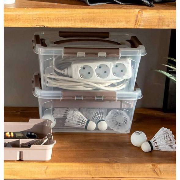 Ящик для хранения универсальный с замками и ручкой Grand box, 290x190x124мм, 4,2л, коричневый