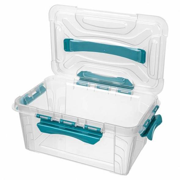 Ящик для хранения универсальный с замками и ручкой Grand box, 4,2л, голубой