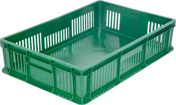 Ящик пластиковый перфорированный, 600×400×140 мм, 27 л, зелёный [705.02.02]