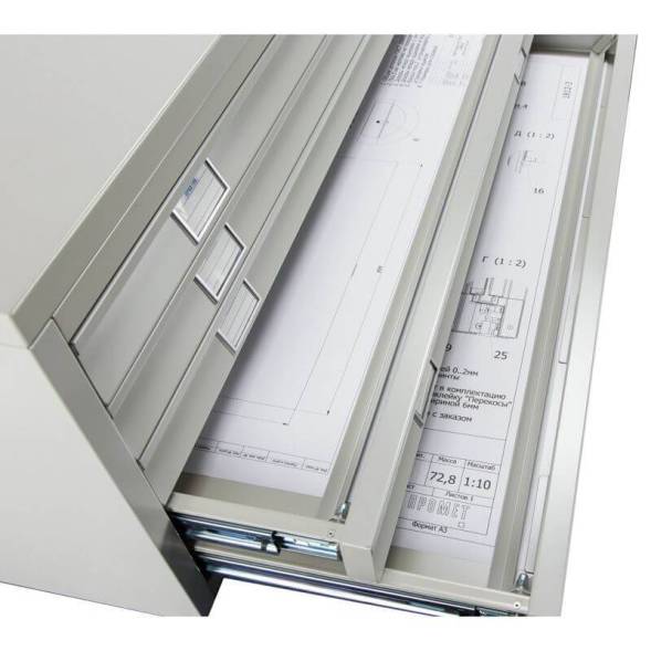 Шкаф металлический картотечный (картотека) для чертежей ПРАКТИК A0-10, А0, 10 ящиков, 880x1359x927 мм
