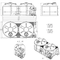 Комплект ПОЛНОГО слива с фильтром и площадкой для мотопомпы G3 на две емкости TRF
