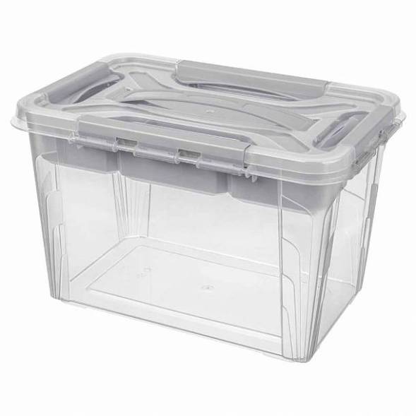Ящик универсальный с замками и вставкой-органайзером Grand box, 6,65л, светло-серый