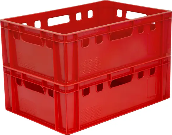 Ящик пластиковый сплошной с гладким дном Е2 (евроформат), 600x400x200 мм, 40 л, красный [207 гд]